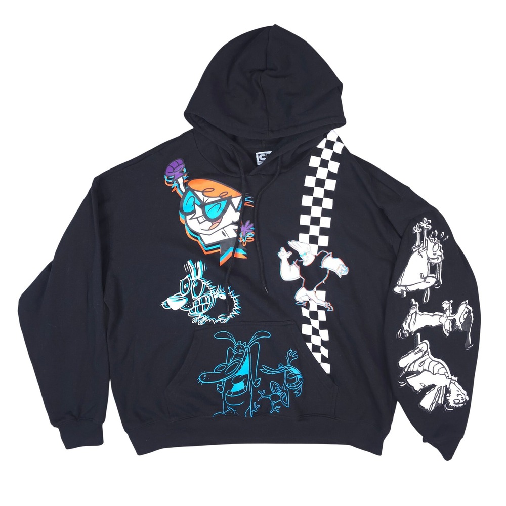 Cartoon Network Hoodie Men XL Black Retro 90s Dexter Johnny Bravo Courage Ed Edd